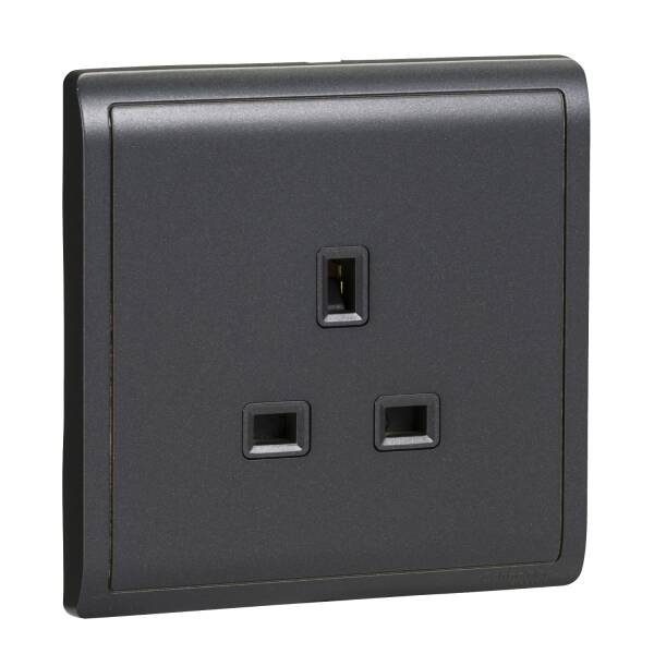 13A 250V 1Gang socket,Matt Black - 1