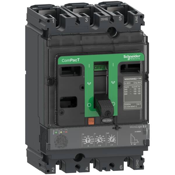 Circuit breaker, ComPacT NSX100F, 36kA/415VAC, 3 poles, MicroLogic 2.2 trip unit 40A - 1