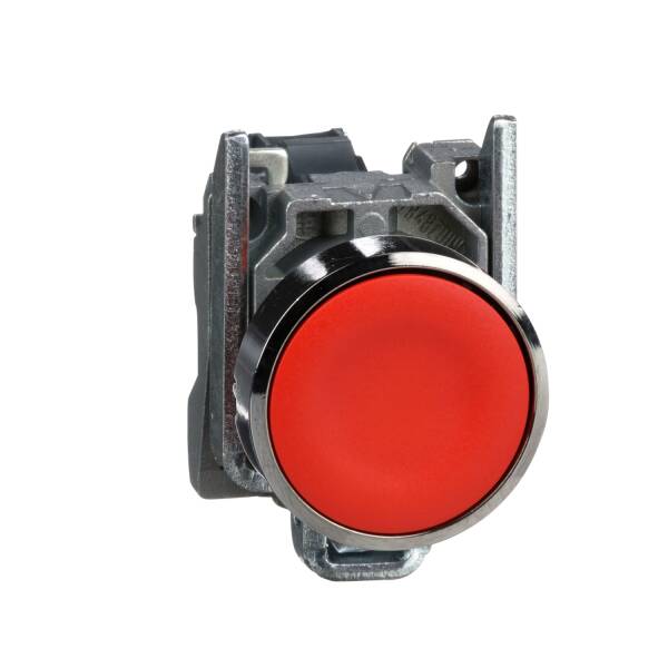 Harmony XB4, Push button, metal, flush, red, Ø22, spring return, unmarked, 1NC - 1