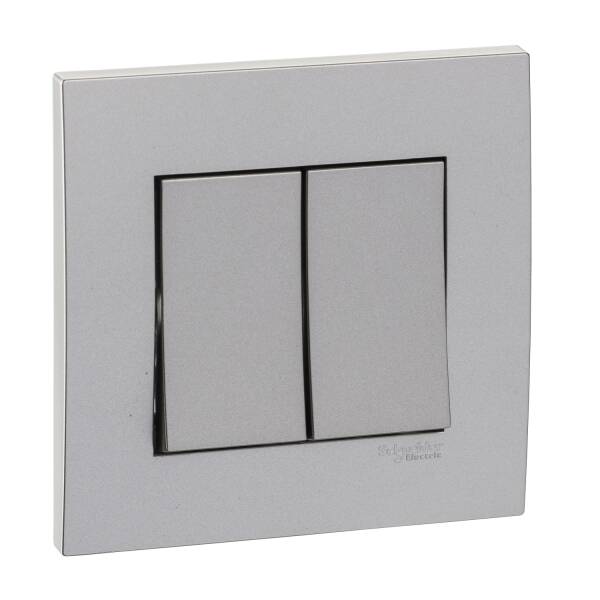 Vivace 16AX 250V 2gang 2Way Switch,Aluminium Silver - 1